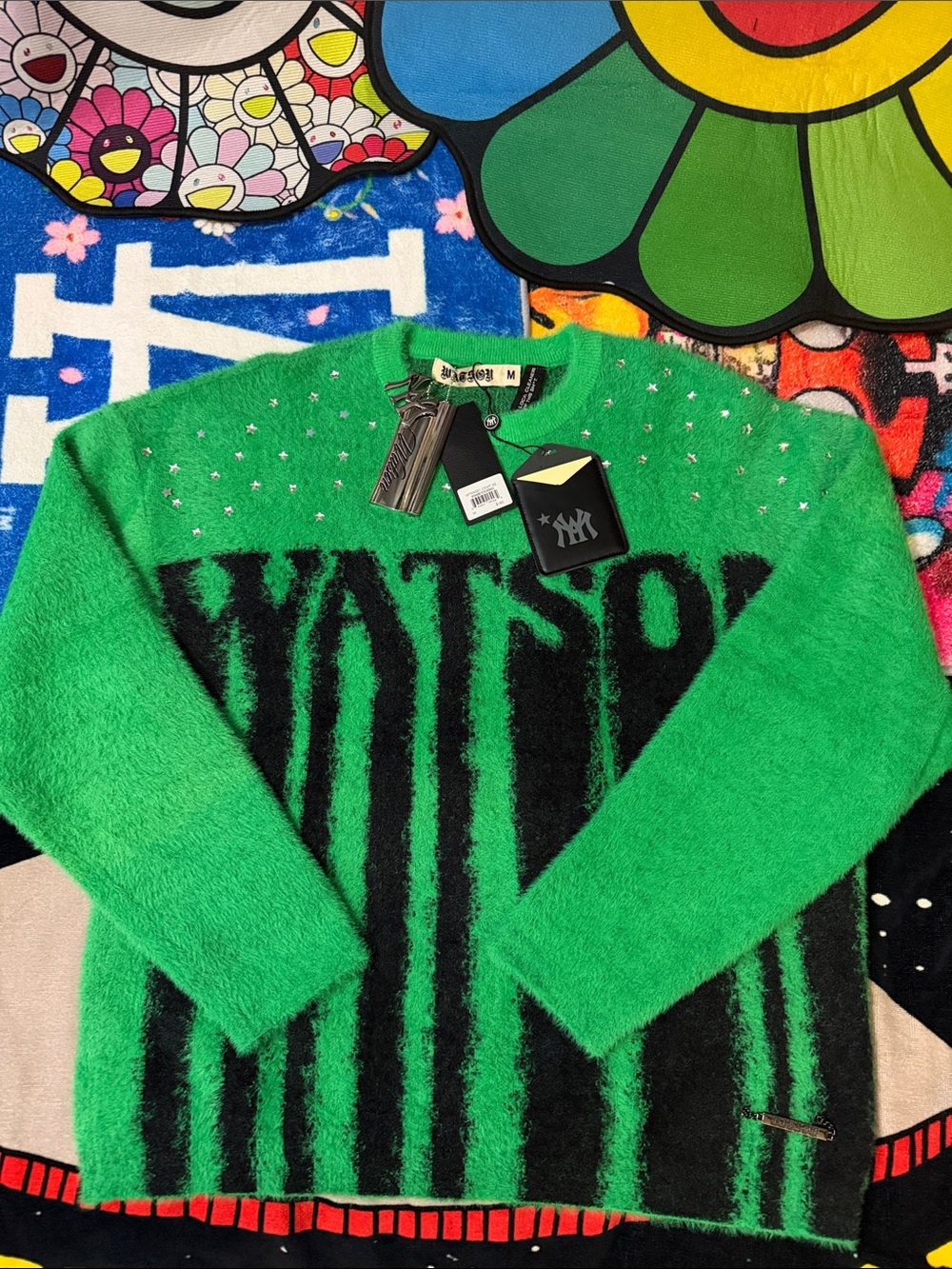 Watson Studios Bleeding-Text Fuzzy Jacquard Knit Sweater